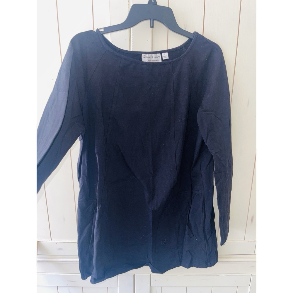 Linea Leisure/Louis Dell'Olio Black Pullover Cotton Tunic Slip Pockets Scoop L